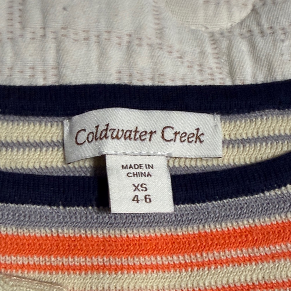 Coldwater Creek Ladies Crewneck Sweater - Navy, Orange, Cream